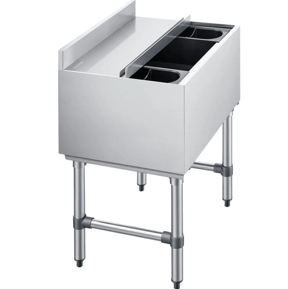 VEVOR Commercial Ice Bin, 65.1 Qt Max Capacity, 24 x 19 x 33 Inch Stainless Steel Ice Chest with Sliding Lid and Bottle Holders, Cooler Cart Cocktail Unit for Bar Restaurant Pub, NSF Certified
