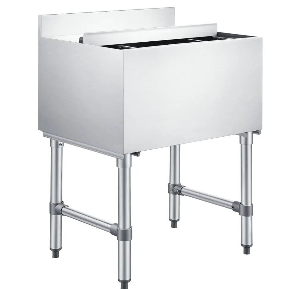VEVOR Commercial Ice Bin, 65.1 Qt Max Capacity, 24 x 19 x 33 Inch Stainless Steel Ice Chest with Sliding Lid and Bottle Holders, Cooler Cart Cocktail Unit for Bar Restaurant Pub, NSF Certified
