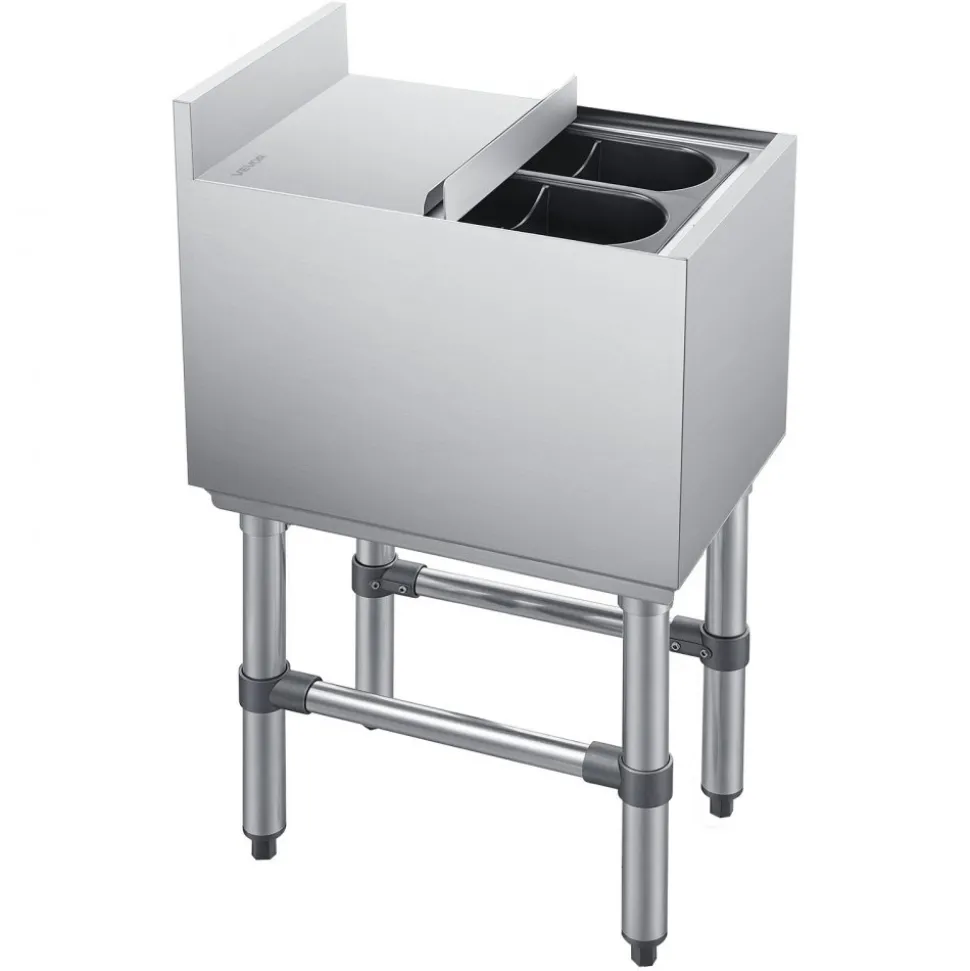 VEVOR Commercial Ice Bin, 29.6 Qt Max Capacity, 12 x 19 x 33 Inch Stainless Steel Ice Chest with Sliding Lid and Bottle Holders, Cooler Cart Cocktail Unit for Bar Restaurant Pub, NSF Certified