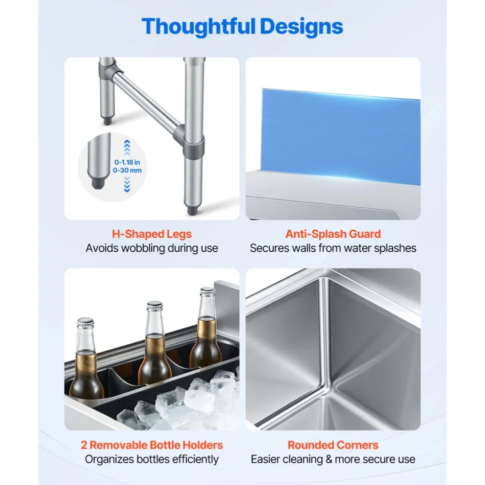VEVOR Commercial Ice Bin, 29.6 Qt Max Capacity, 12 x 19 x 33 Inch Stainless Steel Ice Chest with Sliding Lid and Bottle Holders, Cooler Cart Cocktail Unit for Bar Restaurant Pub, NSF Certified