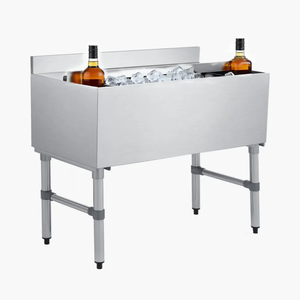 VEVOR Commercial Ice Bin, 100.7 Qt Max Capacity, 36 x 19 x 33 Inch Stainless Steel Ice Chest with Sliding Lid and Bottle Holders, Cooler Cart Cocktail Unit for Bar Restaurant Pub, NSF Certified