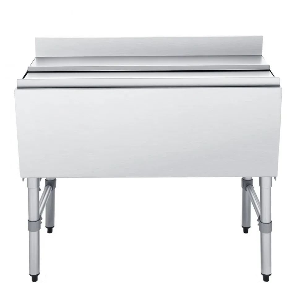 VEVOR Commercial Ice Bin, 100.7 Qt Max Capacity, 36 x 19 x 33 Inch Stainless Steel Ice Chest with Sliding Lid and Bottle Holders, Cooler Cart Cocktail Unit for Bar Restaurant Pub, NSF Certified