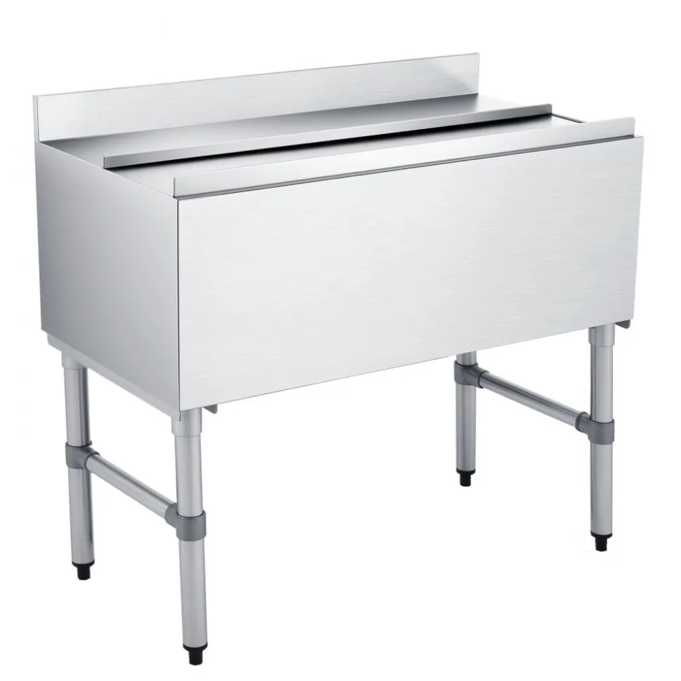 VEVOR Commercial Ice Bin, 100.7 Qt Max Capacity, 36 x 19 x 33 Inch Stainless Steel Ice Chest with Sliding Lid and Bottle Holders, Cooler Cart Cocktail Unit for Bar Restaurant Pub, NSF Certified