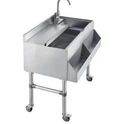 VEVOR Commercial Ice Bin with Sink & Faucet, 60 Qt Max Capacity, 24 x 19 x 35 Inch Stainless Steel Ice Chest with Sliding Lid and Bottle Holders, Cooler Cart Cocktail Unit for Bar Restaurant Pub