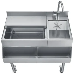 VEVOR Commercial Ice Bin with Sink & Faucet, 60 Qt Max Capacity, 24 x 19 x 35 Inch Stainless Steel Ice Chest with Sliding Lid and Bottle Holders, Cooler Cart Cocktail Unit for Bar Restaurant Pub