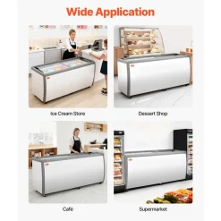 VEVOR Commercial Ice Cream Display Case, 20 Cu.ft Chest Freezer, Restaurant Gelato Dipping Cabinet Top Deep Freezer with Locking Casters, Sliding Glass Door, LED Lighting, Hold 12 Ice Cream Tubs