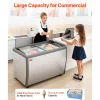 VEVOR Commercial Ice Cream Display Case, 13.1 Cu.ft Chest Freezer, Restaurant Gelato Dipping Cabinet Top Deep Freezer with Locking Casters, Sliding Glass Door, LED Lighting, Hold 8 Ice Cream Tubs
