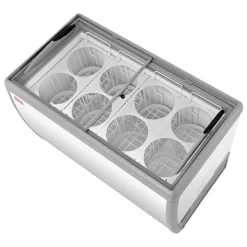 VEVOR Commercial Ice Cream Display Case, 13.1 Cu.ft Chest Freezer, Restaurant Gelato Dipping Cabinet Top Deep Freezer with Locking Casters, Sliding Glass Door, LED Lighting, Hold 8 Ice Cream Tubs