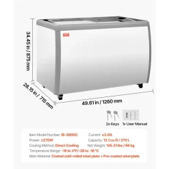 VEVOR Commercial Ice Cream Display Case, 13.1 Cu.ft Chest Freezer, Restaurant Gelato Dipping Cabinet Top Deep Freezer with Locking Casters, Sliding Glass Door, LED Lighting, Hold 8 Ice Cream Tubs