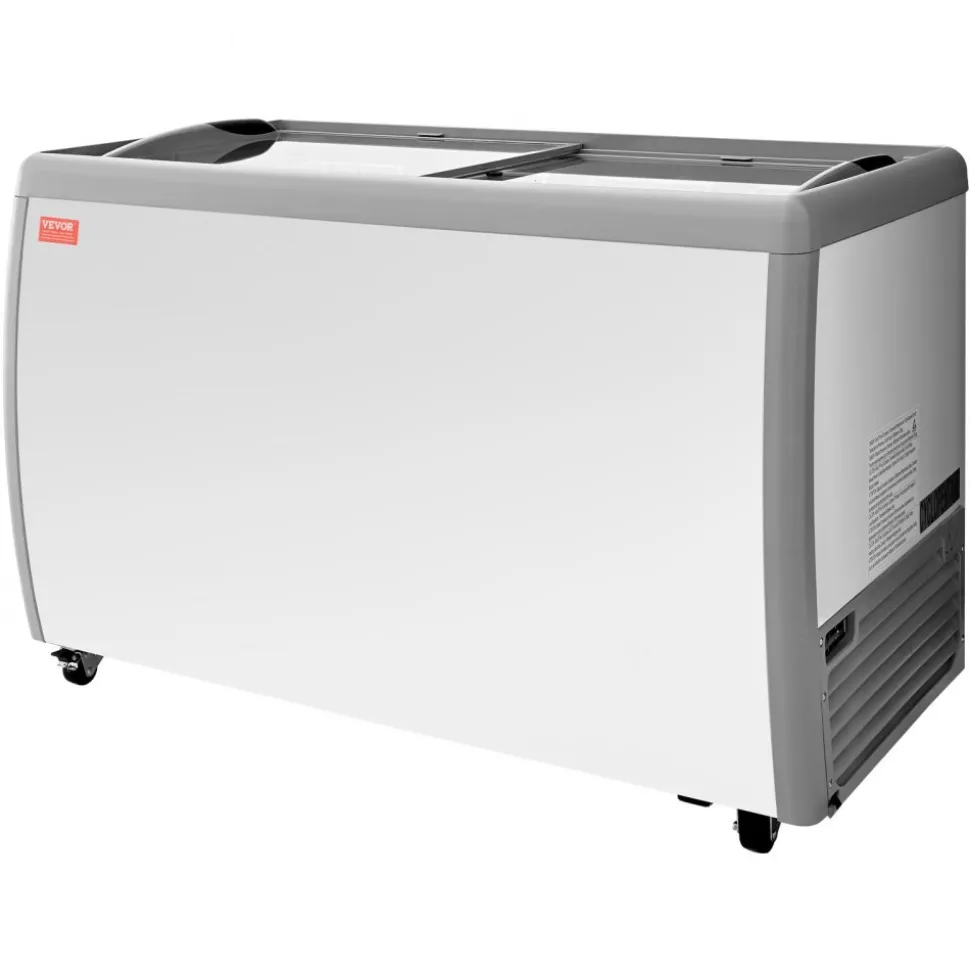 VEVOR Commercial Ice Cream Display Case, 13.1 Cu.ft Chest Freezer, Restaurant Gelato Dipping Cabinet Top Deep Freezer with Locking Casters, Sliding Glass Door, LED Lighting, Hold 8 Ice Cream Tubs