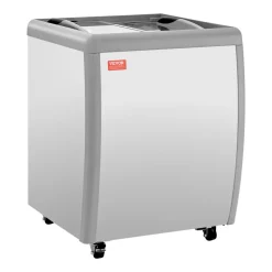 VEVOR Commercial Ice Cream Display Case, 5.6 Cu.ft Chest Freezer, Restaurant Gelato Dipping Cabinet Top Deep Freezer with Locking Casters, Sliding Glass Door, LED Lighting, Hold 4 Ice Cream Tubs