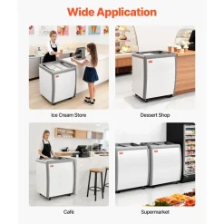 VEVOR Commercial Ice Cream Display Case, 5.6 Cu.ft Chest Freezer, Restaurant Gelato Dipping Cabinet Top Deep Freezer with Locking Casters, Sliding Glass Door, LED Lighting, Hold 4 Ice Cream Tubs