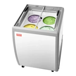 VEVOR Commercial Ice Cream Display Case, 5.6 Cu.ft Chest Freezer, Restaurant Gelato Dipping Cabinet Top Deep Freezer with Locking Casters, Sliding Glass Door, LED Lighting, Hold 4 Ice Cream Tubs