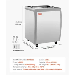 VEVOR Commercial Ice Cream Display Case, 5.6 Cu.ft Chest Freezer, Restaurant Gelato Dipping Cabinet Top Deep Freezer with Locking Casters, Sliding Glass Door, LED Lighting, Hold 4 Ice Cream Tubs