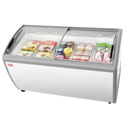 VEVOR Commercial Ice Cream Display Case, 16.3 Cu.ft Chest Freezer, -19 to 3℉ Temp Adjustable Mobile Top Deep Freezer with 5 Wire Baskets, 2 Sliding Glass Doors, Locking Casters & LED Strip Lighting