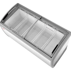 VEVOR Commercial Ice Cream Display Case, 16.3 Cu.ft Chest Freezer, -19 to 3℉ Temp Adjustable Mobile Top Deep Freezer with 5 Wire Baskets, 2 Sliding Glass Doors, Locking Casters & LED Strip Lighting