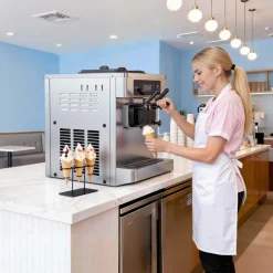 VEVOR Commercial Ice Cream Machine, 20-28L/H Yield, 2200W 3-Flavor Countertop Soft Serve Ice Cream Maker with 2 x 6L Hoppers & Built-In Puffing Pump, Pre-Cooling Low-Mix Alert for Snack Dessert Shops