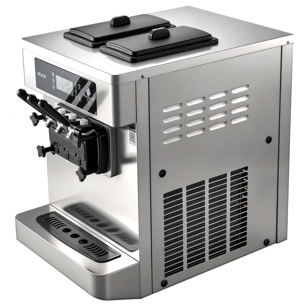 VEVOR Commercial Ice Cream Machine, 20-28L/H Yield, 2200W 3-Flavor Countertop Soft Serve Ice Cream Maker with 2 x 6L Hoppers & Built-In Puffing Pump, Pre-Cooling Low-Mix Alert for Snack Dessert Shops