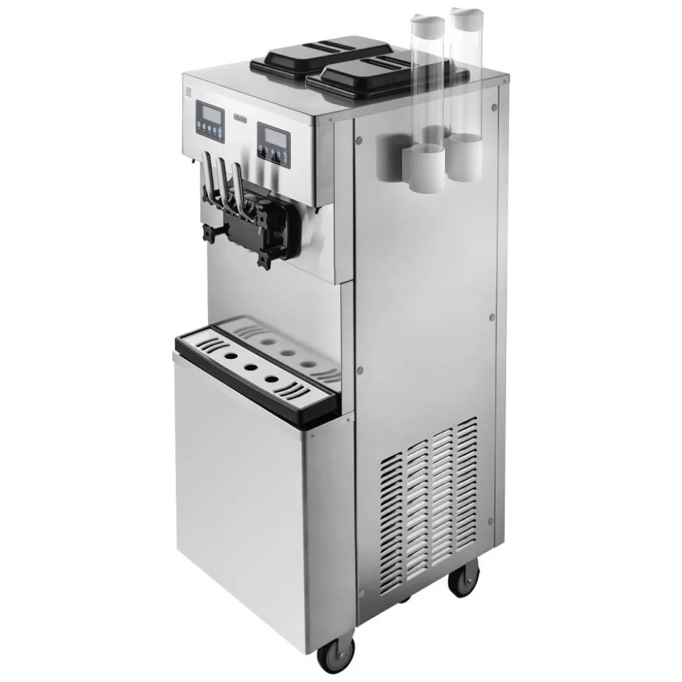VEVOR Commercial Ice Cream Machine, 20-28L/H Yield, 2200W 3-Flavor Countertop Soft Serve Ice Cream Maker with 2 x 6L Hoppers & Hopper Agitation, Pre-Cooling Self-Cleaning for Snack Dessert Shops
