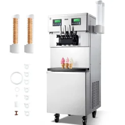 VEVOR Commercial Ice Cream Machine, 20-28L/H Yield, 2200W 3-Flavor Countertop Soft Serve Ice Cream Maker with 2 x 6L Hoppers & Hopper Agitation, Pre-Cooling Self-Cleaning for Snack Dessert Shops