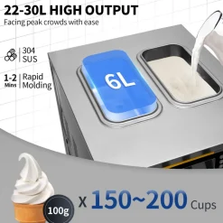 VEVOR Commercial Ice Cream Maker, 22-30L/H Yield, Countertop Soft Serve Machine with 2x6L Hopper 2L Cylinder LCD Panel Puffing Shortage Alarm, Frozen Yogurt Maker for Restaurant Snack Bar, Silve