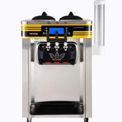 VEVOR Commercial Ice Cream Maker, 22-30L/H Yield, Countertop Soft Serve Machine with 2x6L Hopper 2L Cylinder LCD Panel Puffing Shortage Alarm, Frozen Yogurt Maker for Restaurant Snack Bar, Silve