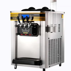 VEVOR Commercial Ice Cream Maker, 22-30L/H Yield, Countertop Soft Serve Machine with 2x6L Hopper 2L Cylinder LCD Panel Puffing Shortage Alarm, Frozen Yogurt Maker for Restaurant Snack Bar, Silve