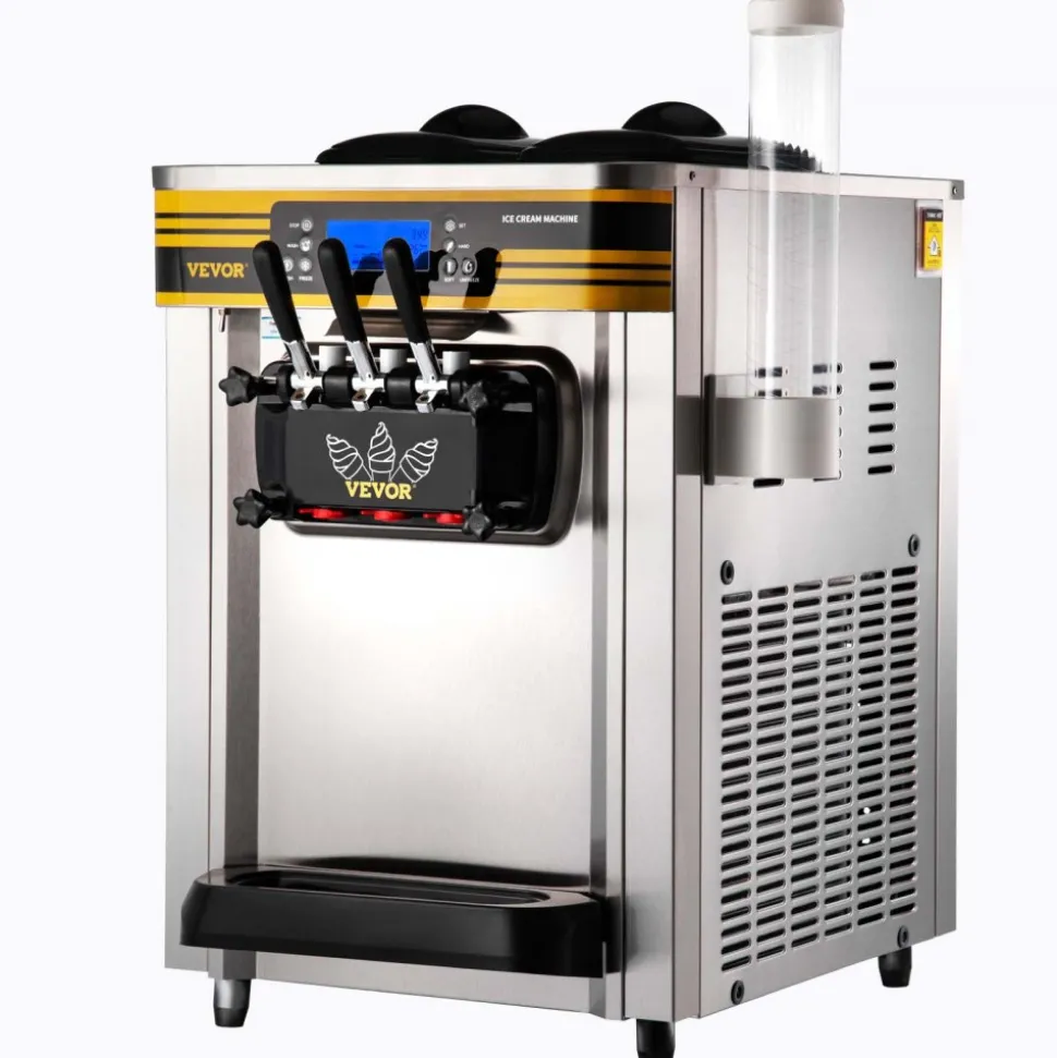 VEVOR Commercial Ice Cream Maker, 22-30L/H Yield, Countertop Soft Serve Machine with 2x6L Hopper 2L Cylinder LCD Panel Puffing Shortage Alarm, Frozen Yogurt Maker for Restaurant Snack Bar, Silve