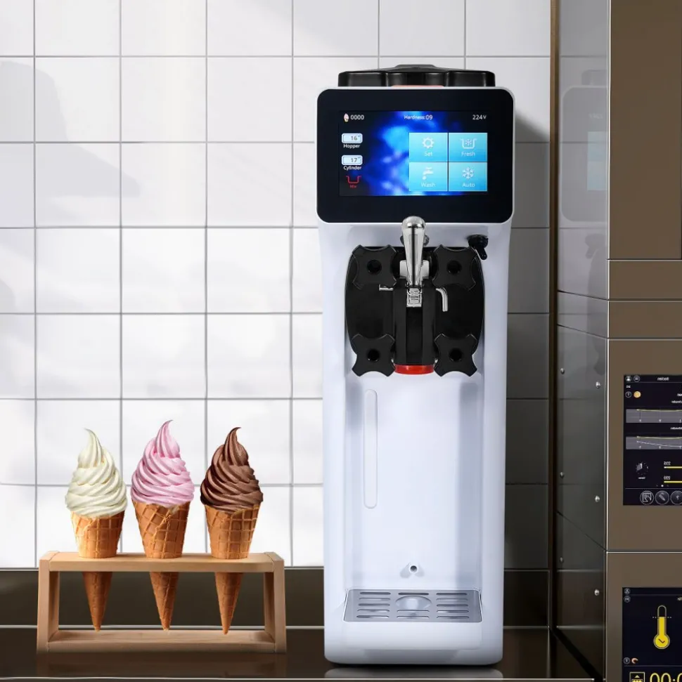 VEVOR Commercial Ice Cream Machine, 10.6 QT/H Yield, 1000W Single Flavor Countertop Soft Serve Ice Cream Maker, 4L Hopper 1.6L Cylinder, Touch Screen Auto Clean Pre-cooling, for Restaurant Snack Bar