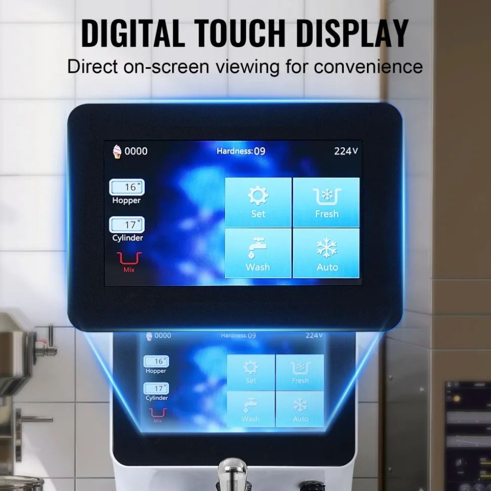 VEVOR Commercial Ice Cream Machine, 10.6 QT/H Yield, 1000W Single Flavor Countertop Soft Serve Ice Cream Maker, 4L Hopper 1.6L Cylinder, Touch Screen Auto Clean Pre-cooling, for Restaurant Snack Bar