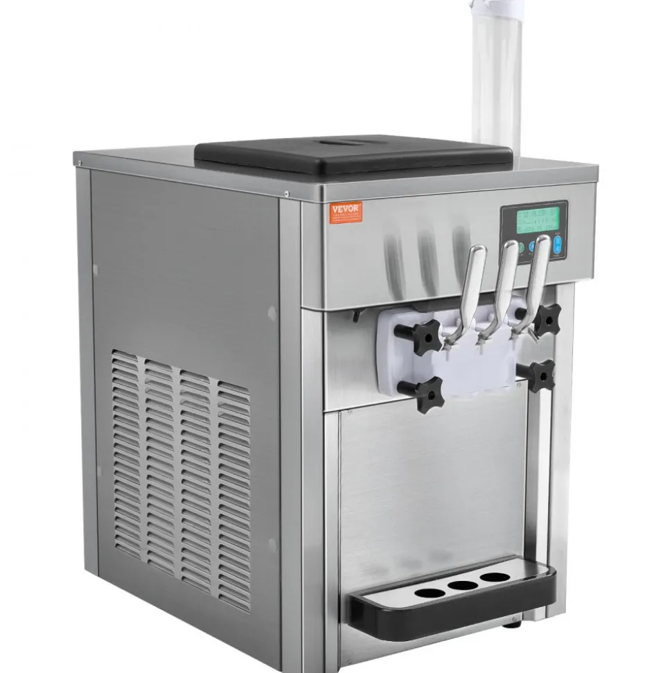 VEVOR Commercial Ice Cream Machine, 21 QT/H Yield, 1800W 3-Flavor Countertop Soft Serve Ice Cream Maker, 2 x 4L Hopper 2 x 1.8L Cylinder, LCD Panel Auto Clean Pre-cooling, for Restaurant Snack Bar
