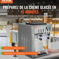 VEVOR Commercial Ice Cream Machine, 21 QT/H Yield, 1800W 3-Flavor Countertop Soft Serve Ice Cream Maker, 2 x 4L Hopper 2 x 1.8L Cylinder, LCD Panel Auto Clean Pre-cooling, for Restaurant Snack Bar