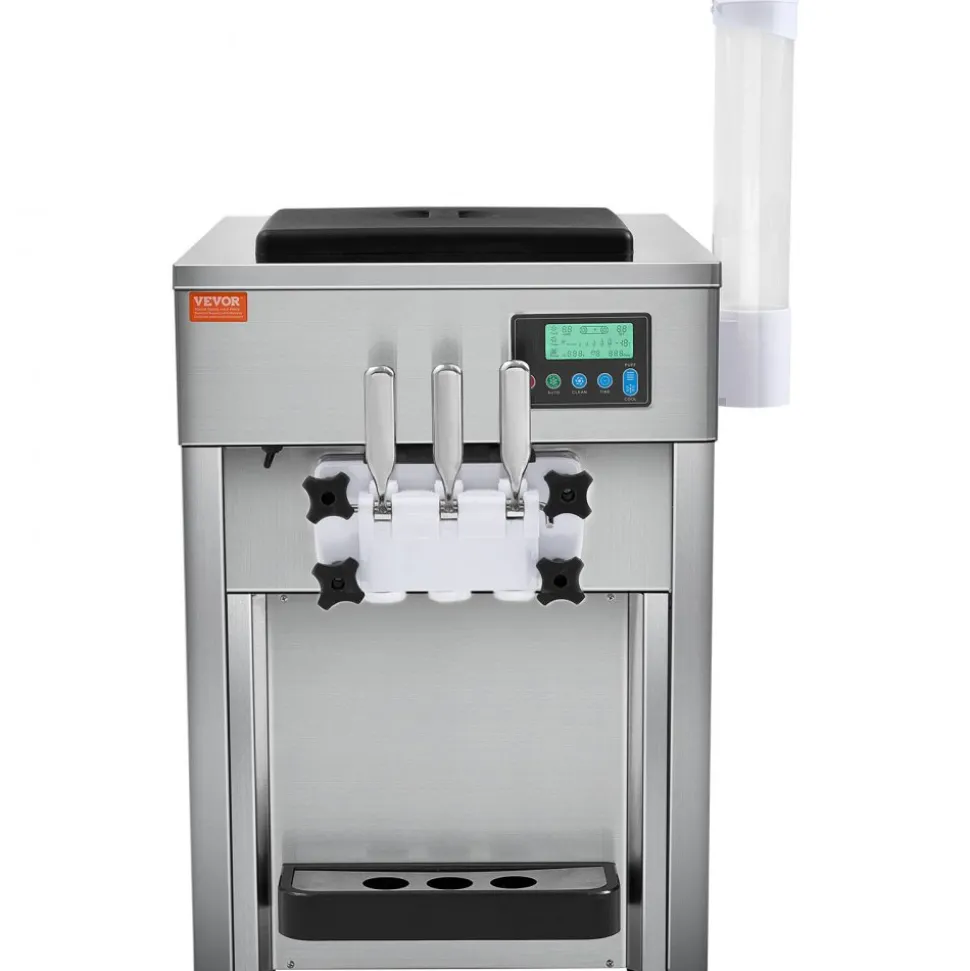 VEVOR Commercial Ice Cream Machine, 21 QT/H Yield, 1800W 3-Flavor Countertop Soft Serve Ice Cream Maker, 2 x 4L Hopper 2 x 1.8L Cylinder, LCD Panel Auto Clean Pre-cooling, for Restaurant Snack Bar