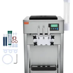 VEVOR Commercial Ice Cream Machine, 21 QT/H Yield, 1800W 3-Flavor Countertop Soft Serve Ice Cream Maker, 2 x 4L Hopper 2 x 1.8L Cylinder, LCD Panel Auto Clean Pre-cooling, for Restaurant Snack Bar