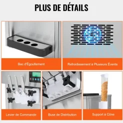VEVOR Commercial Ice Cream Machine, 21 QT/H Yield, 1800W 3-Flavor Countertop Soft Serve Ice Cream Maker, 2 x 4L Hopper 2 x 1.8L Cylinder, LCD Panel Auto Clean Pre-cooling, for Restaurant Snack Bar