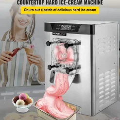 VEVOR Commercial Ice Cream Machine 1400W 20/5.3 Gph Hard Serve Ice Cream Maker with LED Display Screen Auto Shut-Off Timer One Flavors Perfect for Restaurants Snack bar Supermarkets