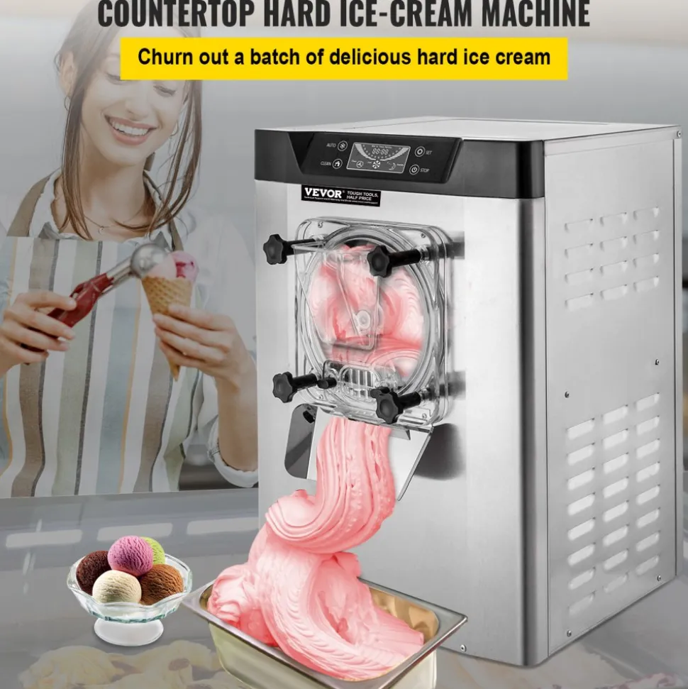 VEVOR Commercial Ice Cream Machine 1400W 20/5.3 Gph Hard Serve Ice Cream Maker with LED Display Screen Auto Shut-Off Timer One Flavors Perfect for Restaurants Snack bar Supermarkets