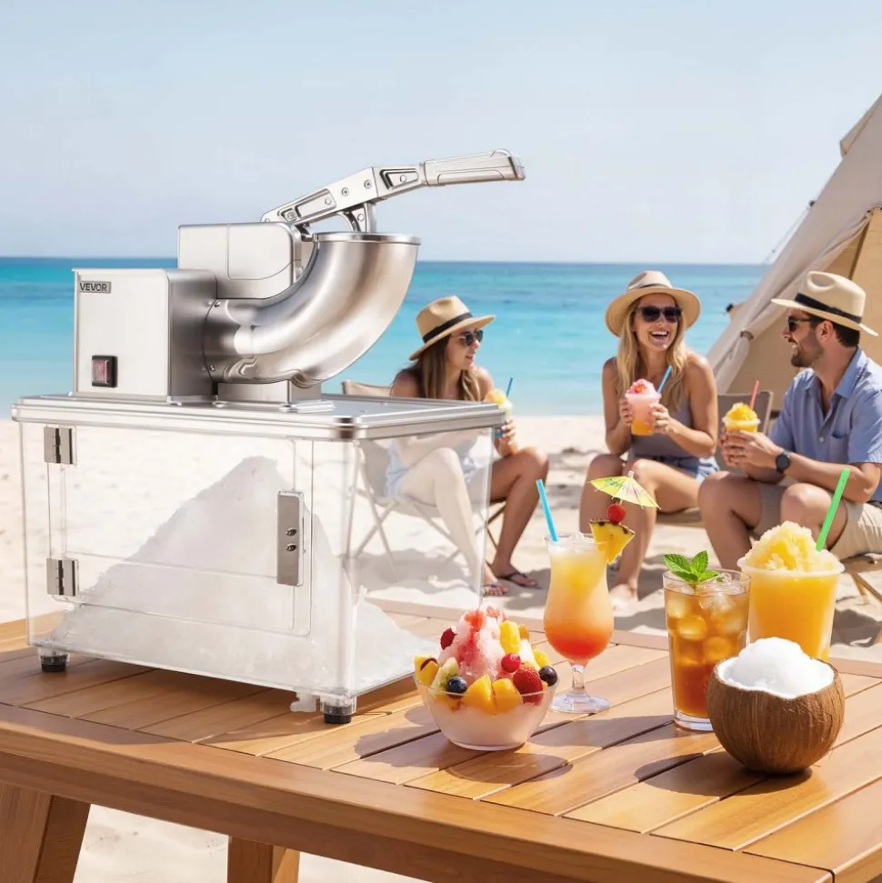 VEVOR Commercial Ice Crusher 661LBS/H, 350W Electric Snow Cone Machine with 4 Blades, 2000RPM Stainless Steel Shaved Ice Machine with 11 Gal Crushed-Ice Box, for Family Restaurants Bars, Silver