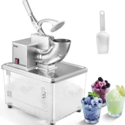VEVOR Commercial Ice Crusher 661LBS/H, 350W Electric Snow Cone Machine with 4 Blades, 2000RPM Stainless Steel Shaved Ice Machine with 11 Gal Crushed-Ice Box, for Family Restaurants Bars, Silver