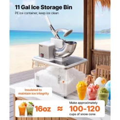 VEVOR Commercial Ice Crusher 661LBS/H, 350W Electric Snow Cone Machine with 4 Blades, 1400RPM Stainless Steel Shaved Ice Machine with 11 Gal Crushed-Ice Box, for Family Restaurants Bars, White