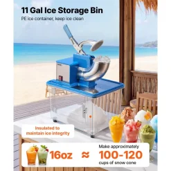 VEVOR Commercial Ice Crusher 661LBS/H, 350W Electric Snow Cone Machine with 4 Blades, 2000RPM Stainless Steel Shaved Ice Machine with 11 Gal Crushed-Ice Box, for Family Restaurants Bars, Blue