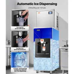 VEVOR Commercial Ice Maker, 400 Lbs/Day Ice Maker Machine, 180 Lbs Large Ice Storage Bin with 20 Lbs/Min Automatic Ice Dispensing, Self-Cleaning Ice Machine with Touchscreen for Bar, Cafe, Restaurant