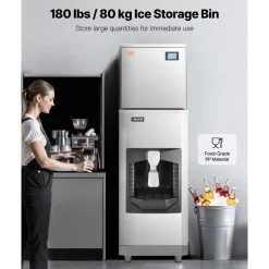 VEVOR Commercial Ice Maker, 550 Lbs/Day Ice Maker Machine, 180 Lbs Large Ice Storage Bin with 20 Lbs/Min Automatic Ice Dispensing, Self-Cleaning Ice Machine with Touchscreen for Bar, Cafe, Restaurant
