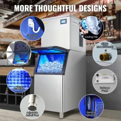 VEVOR Commercial Ice Maker, 400LBS/24H Ice Making Machine with 330.7LBS Large Storage Bin, 800W Auto Self-Cleaning Ice Maker Machine with 3.5-inch LED Screen for Business Bar