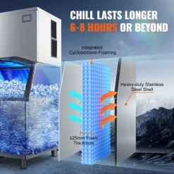 VEVOR Commercial Ice Maker, 400LBS/24H Ice Making Machine with 330.7LBS Large Storage Bin, 800W Auto Self-Cleaning Ice Maker Machine with 3.5-inch LED Screen for Business Bar