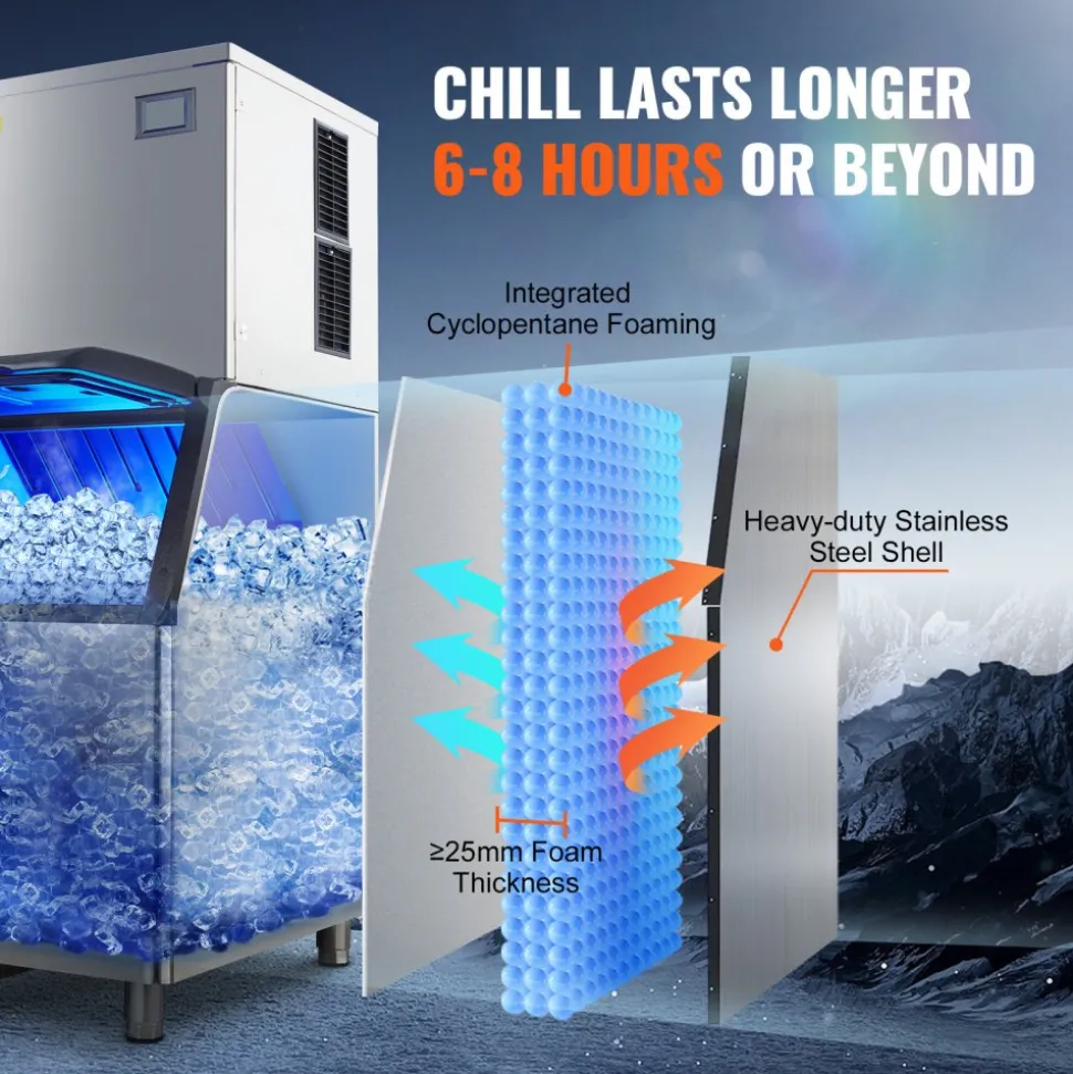 VEVOR Commercial Ice Maker, 400LBS/24H Ice Making Machine with 330.7LBS Large Storage Bin, 800W Auto Self-Cleaning Ice Maker Machine with 3.5-inch LED Screen for Business Bar