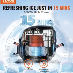 VEVOR Commercial Ice Maker, 450LBS/24H Ice Making Machine with 330.7LBS Large Storage Bin, 1000W Auto Self-Cleaning Ice Maker Machine with 3.5-inch LED Panel for Bar Cafe Restaurant Business