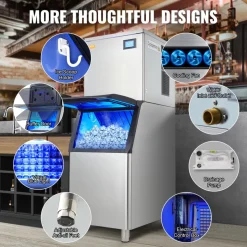 VEVOR Commercial Ice Maker, 450LBS/24H Ice Making Machine with 330.7LBS Large Storage Bin, 1000W Auto Self-Cleaning Ice Maker Machine with 3.5-inch LED Panel for Bar Cafe Restaurant Business