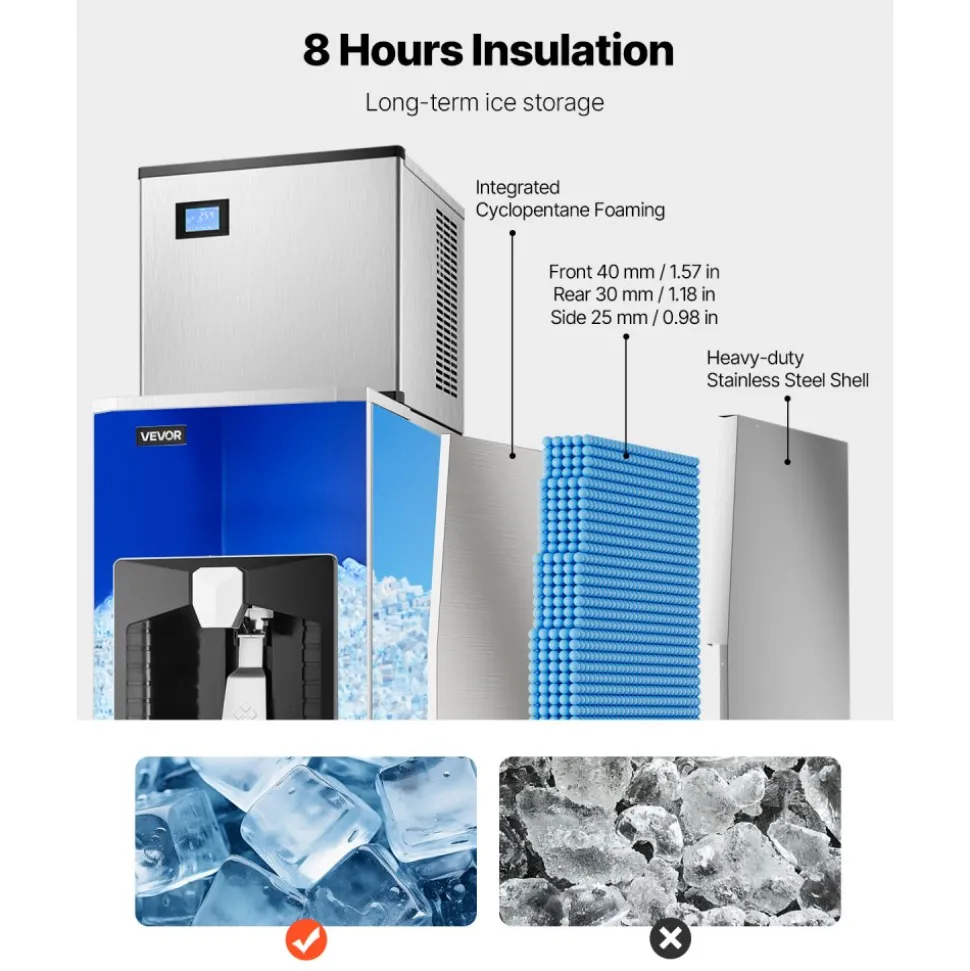 VEVOR Commercial Ice Maker, 440 Lbs/Day Ice Maker Machine, 180 Lbs Large Ice Storage Bin with 20 Lbs/Min Automatic Ice Dispensing, Self-Cleaning Ice Machine with Touchscreen for Bar, Cafe, Restaurant