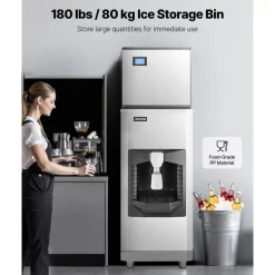 VEVOR Commercial Ice Maker, 440 Lbs/Day Ice Maker Machine, 180 Lbs Large Ice Storage Bin with 20 Lbs/Min Automatic Ice Dispensing, Self-Cleaning Ice Machine with Touchscreen for Bar, Cafe, Restaurant